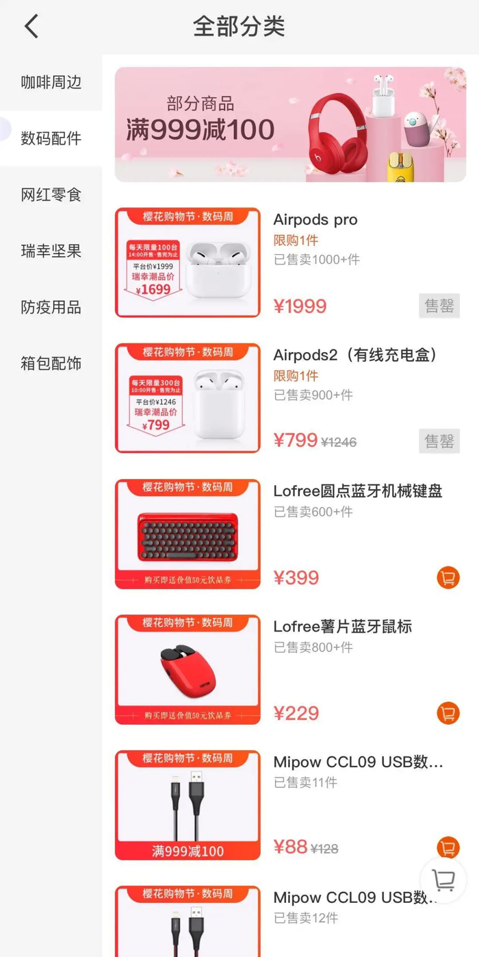 瑞幸咖啡“潮品”分类