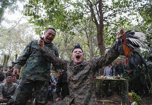 美国大兵手撕活鸡饮血