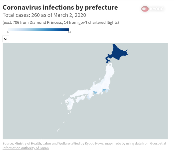 日本新冠肺炎病例地图