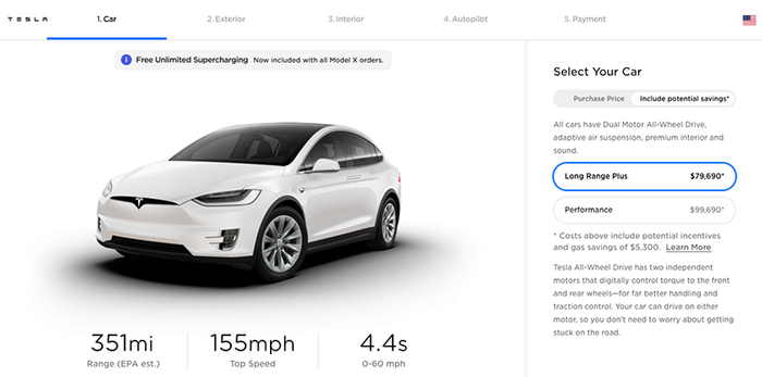 ▲Model X长续航版EPA续航可达351英里