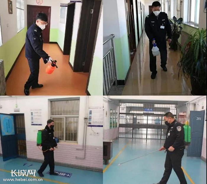 灵寿县看守所进行消毒工作。河北省公安厅供图