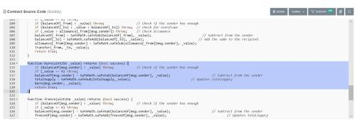 BNB智能合约中的销毁函数，来源：Etherscan