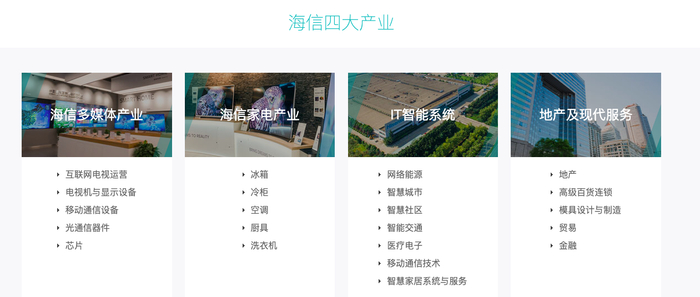 图：海信四大产业 资料来源：海信公司官网