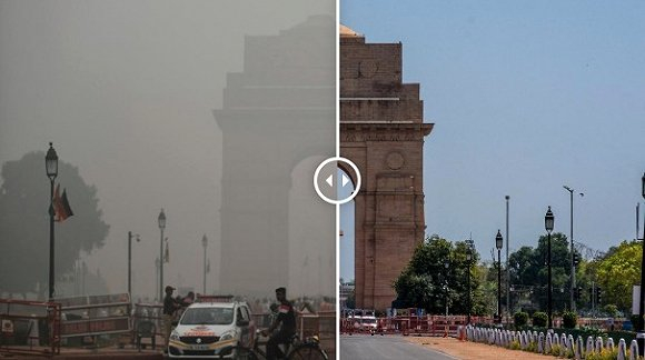 左边是2019年11月3日，右边是2020年3月30日。图片来源：CNN