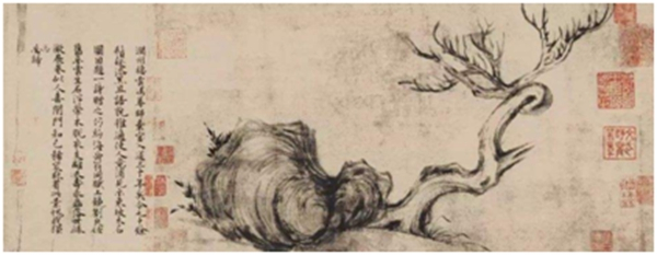 　　《枯木怪石图》又名《木石图》，是苏轼任徐州太守时创作的纸本墨笔画