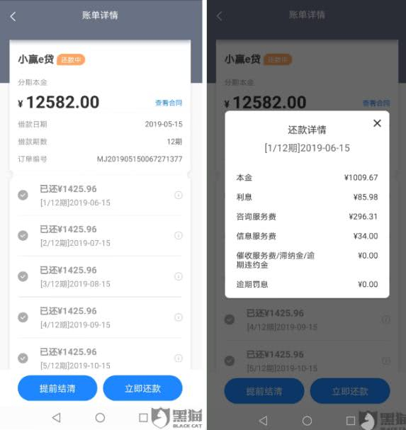 借款明细 截图自黑猫投诉