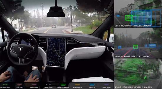 特斯拉自动驾驶演示 来源：特斯拉视频截图