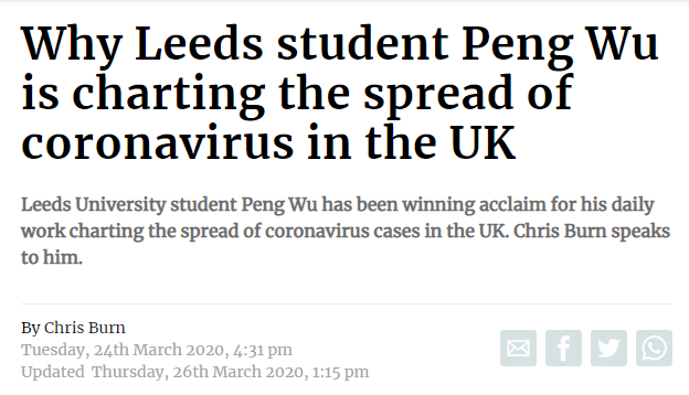 利兹大学学生吴芃为什么制作英国新冠传染状况的图表，截图来自英国约克郡邮报