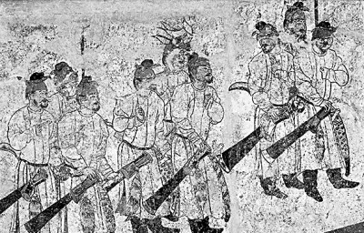     唐章怀太子墓壁画《仪卫图》（局部）。资料图片