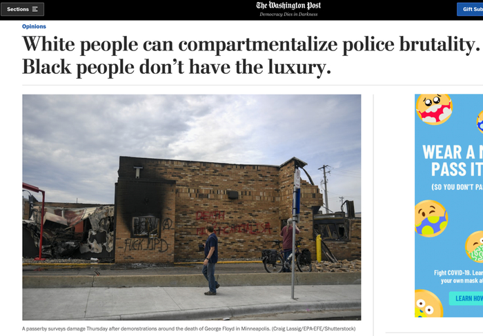 △《华盛顿邮报》报道，警方暴力镇压民众，区别对待有色人种