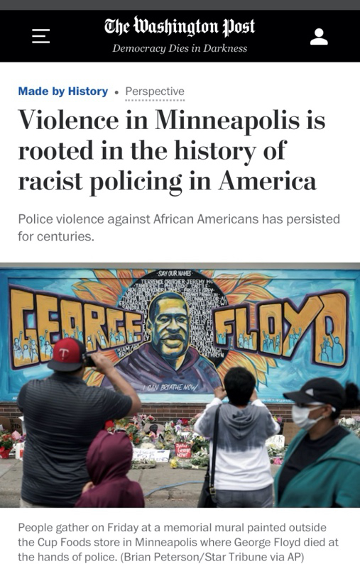 △《华盛顿邮报》称，明尼阿波利斯的暴力行为来源于美国根深蒂固的种族歧视政策