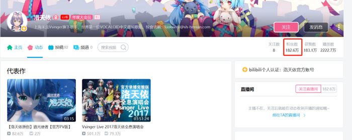 图片来源：B站洛天依页面