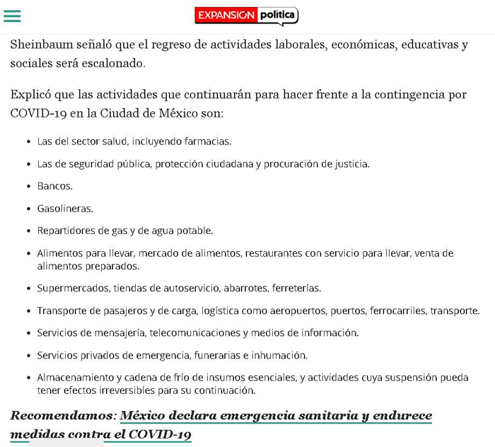 △图为“核心”行业列表&nbsp;标题：《墨西哥宣布公共卫生紧急状态要求采取新冠疫情特殊措施》