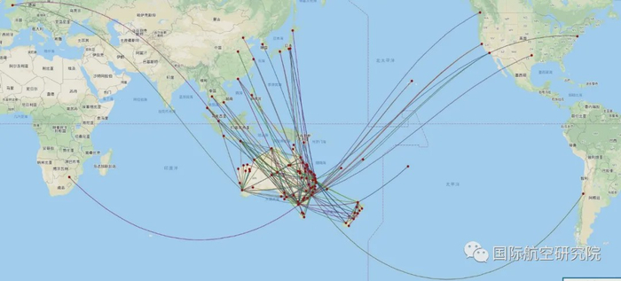 　　图：2019年澳洲航空与捷星航空航线图