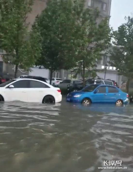 保定市公园时代小区北门积水。网友供图