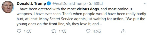 特朗普30日推文 图自社交媒体