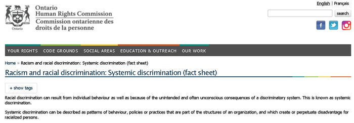 图为安大略省人权委员会报告中对系统性歧视的解释
