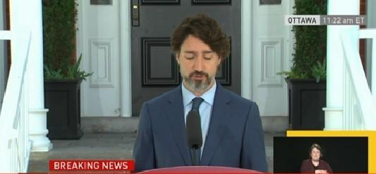 图为加拿大总理特鲁多6月8日在讲话中谈及加拿大的种族歧视