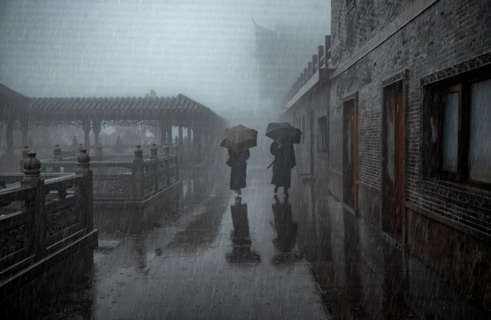 ▲ 江苏茅山，大雨中的道观。
