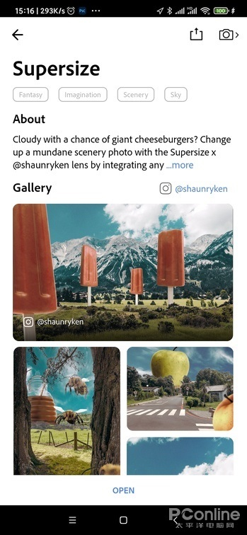 图22 镜头（滤镜）库　　图23 添加超级尺寸特效