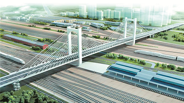 转体后主梁与铁路关系图。