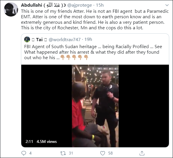  一推特用户发推文辟谣：该男子不是FBI特工