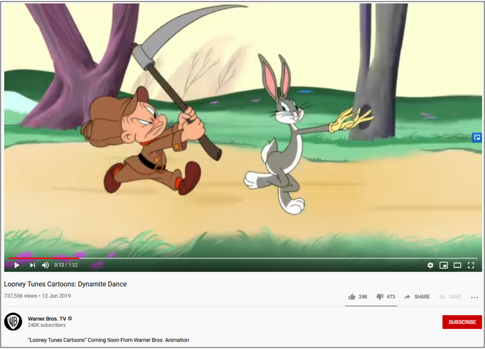 去年6月华纳兄弟发布的预告动画中，爱发先生手持大镰刀 图片来源：油管截图