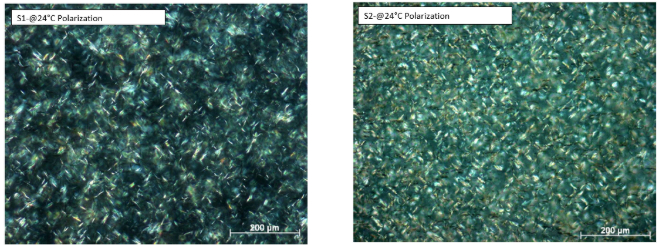 无添加剂，晶体就会分离并形成3D网络。反之，随着聚合物（S2）的结晶减少，晶体更大、更分散，样品可流动 (图源: BYK)