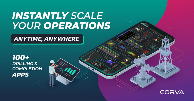 Corva公司的请求式运营平台结合了一套工程应用程序和一个全天候的专家支持团队，充分满足客户各种钻井需求，同时优化现场成本支出、提升钻井效率和经营效益。（图源：Corva LLC）