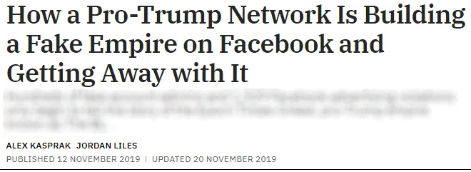 ▲2019年12月20日，脸谱网宣布封杀近千个虚假账号和页面，幕后操盘手“法轮功”露出水面。 &nbsp; Snopes网站截图