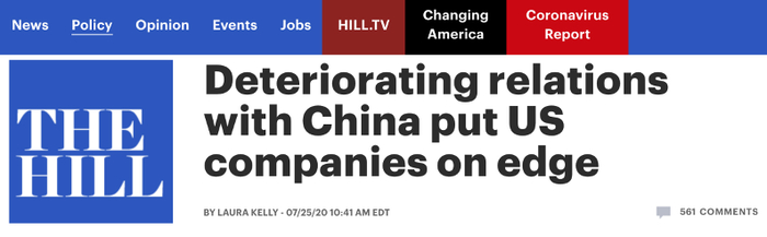 △《国会山报》报道：与中国关系的恶化使美国企业陷入困境