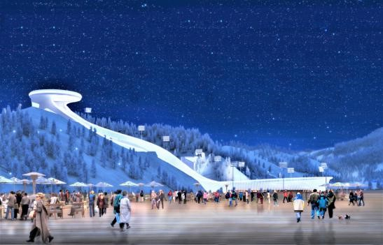 国家跳台滑雪中心效果图。  冬奥场馆建设项目部供图