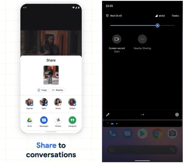 Android 11 测试版中出现了 nearby sharing 图标. 图片来自：9to5Google