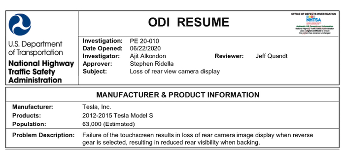 ▲NHTSA调查公告