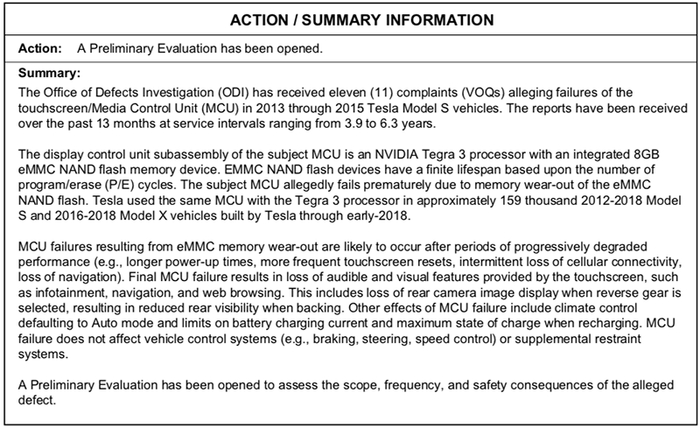 ▲NHTSA的调查公告