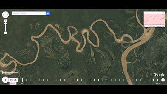 卫星图上可以看到河流随时间的摆动以及牛轭湖的形成  图/youtube