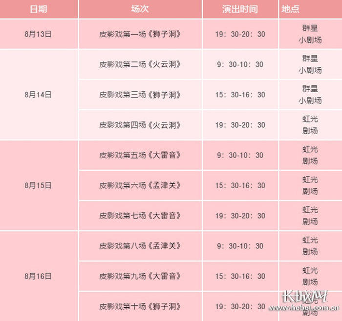 皮影戏展演演出安排。