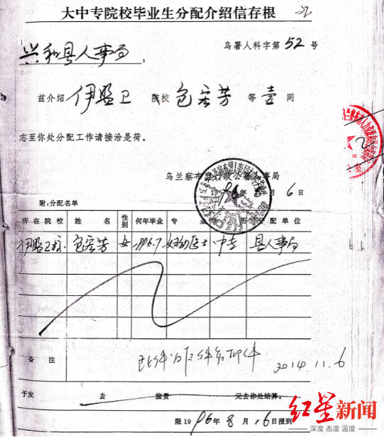 包宏芳的介绍信存根