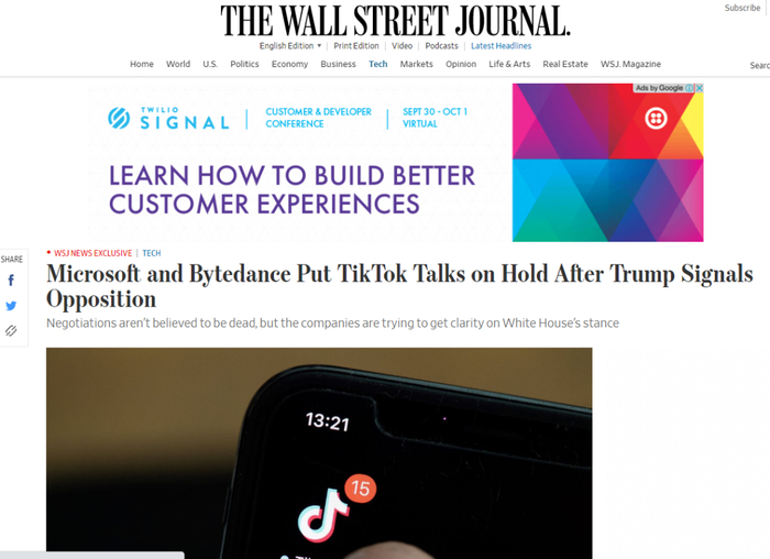  △《华尔街日报》新闻截图