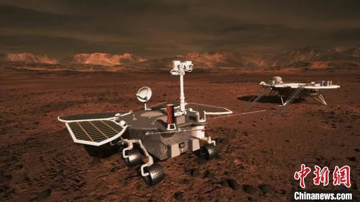 中国首次火星探测任务“天问一号”火星车模拟图。　李贵良 摄