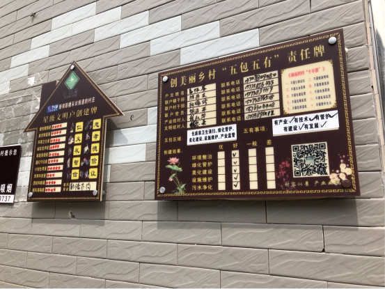 图为油溪桥村一村民家外墙上悬挂的各种“乡风文明牌”