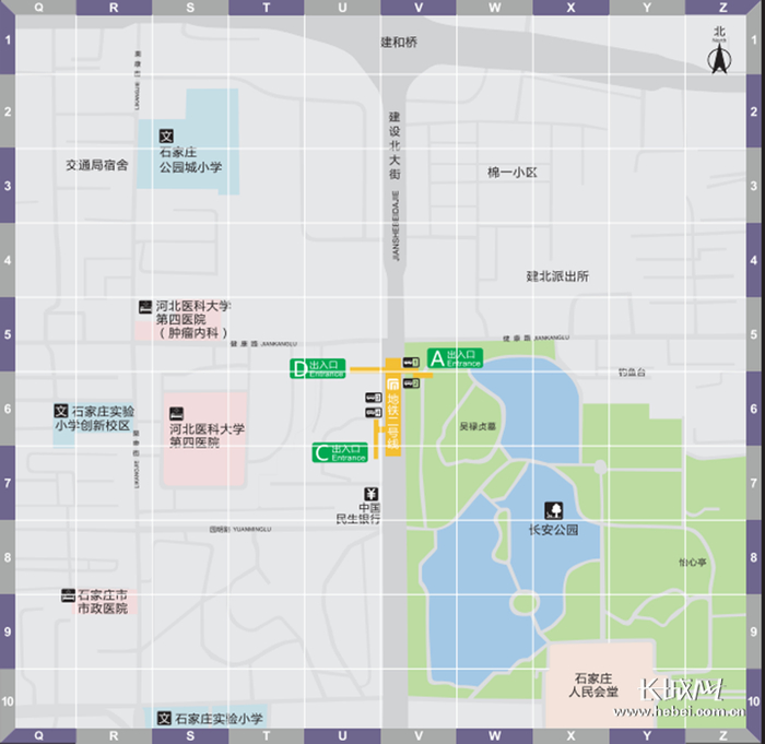 长安公园站出入口位置示意图。