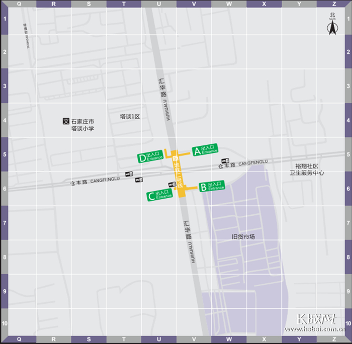 仓丰路留村站出入口位置示意图。