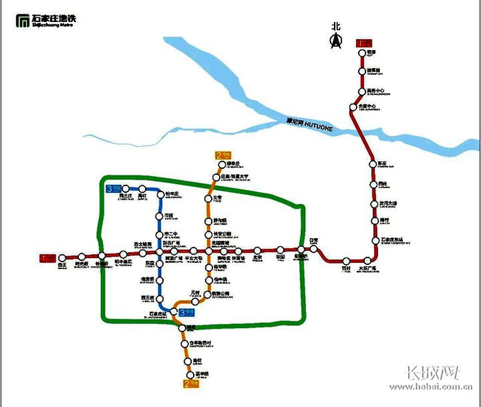 石家庄地铁运营线网图。