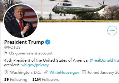 基本只有转发的美国总统官方账号，也被标注