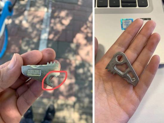 　　姜女士的故障零件（左）和从官方途径购得的零件（右）