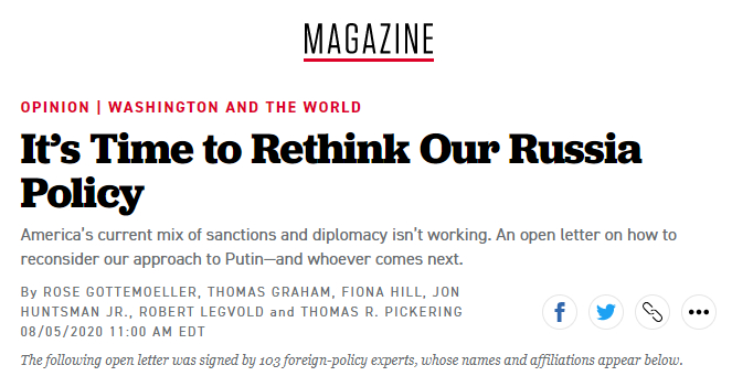 “重新审视对俄政策的时机已经到来”，截图来自《政治》网站