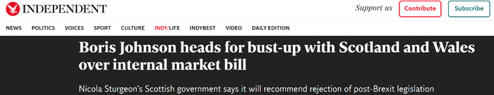 △英国《独立报》披露了鲍里斯·约翰逊起草《内部市场法案》的目的与草案实际产生的效果