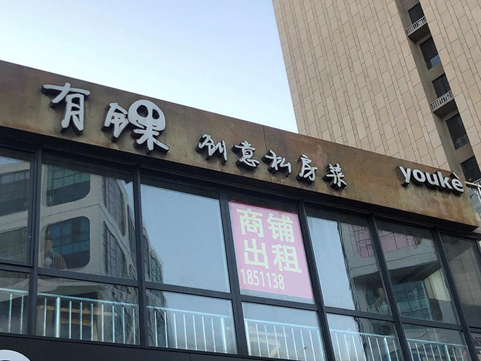 在良乡大学城附近的一条商业街上，一些店铺已经关门，并张贴上了招租的海报。 陆肖肖摄