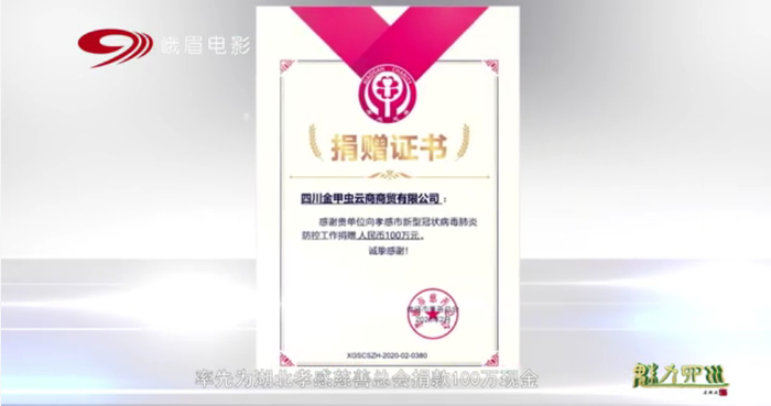 金甲虫捐赠证书